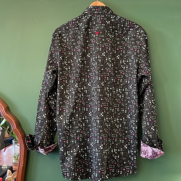 7 Downie St. London Couture Men's Dress Shirt Geometric Contrast Cuff - Picture 8 of 9